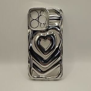 iPhone 14 Pro Max Silver Heart Design Phone Silicone Case